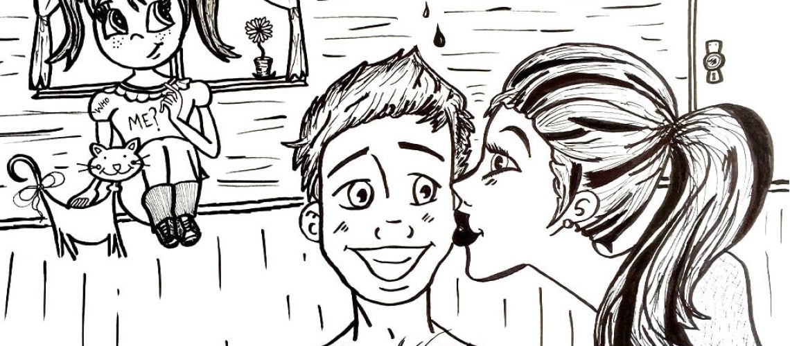 cartoon of girl kissing boy